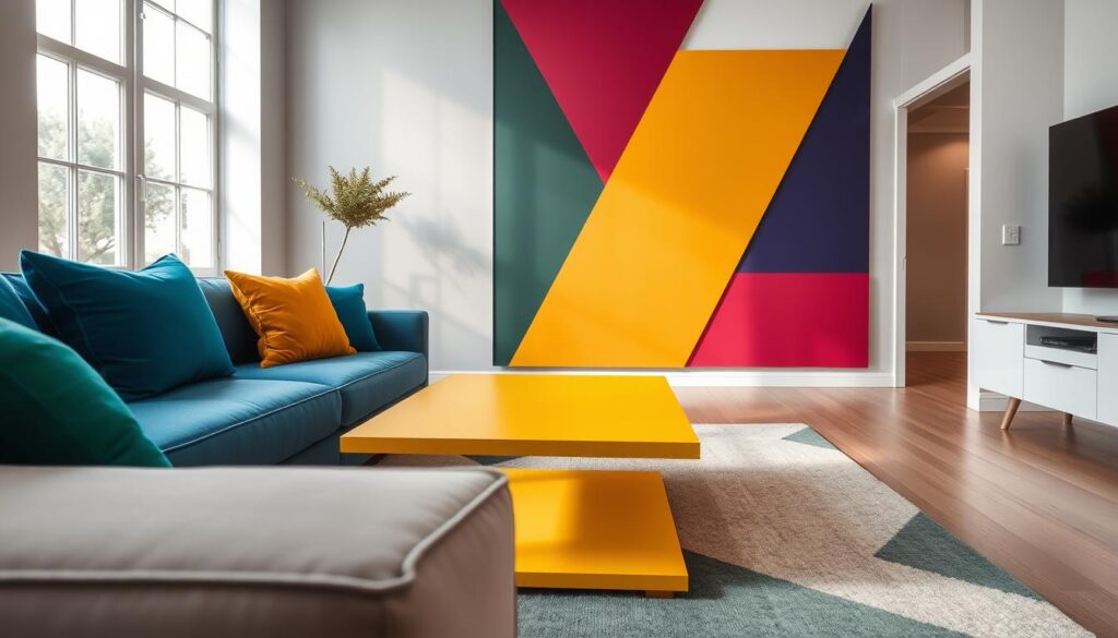 bold color blocking og geometriske farver i indretning
